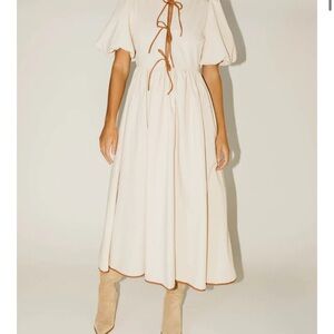 Chic Cream Midi Dress with Brown Details